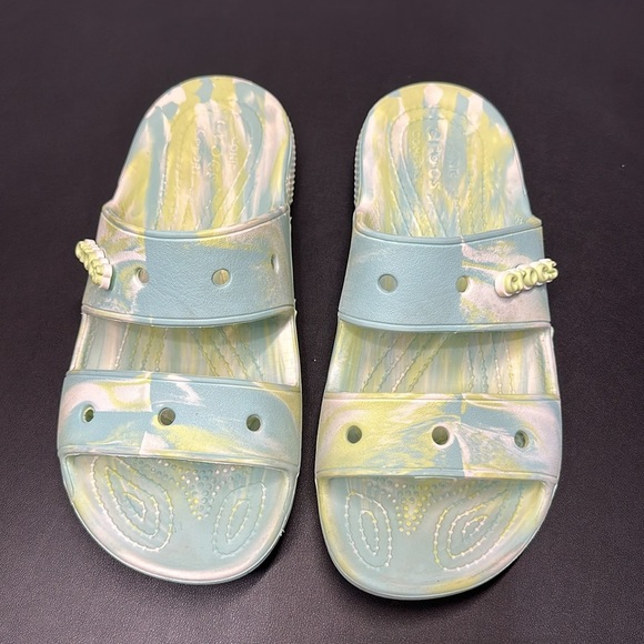 Crocs Slides Women’s Size 7 – Green & Blue Swirl Sandals - Picture 3 of 9